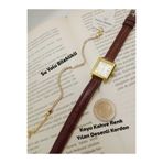 Brality Özel Seri Kadın Kol Saati Kare Model Koyu Kahverengi Renk Vintage Yeni Sezon, GOLD Renk Kasa - SU YOLU BİLEKLİKLİ
