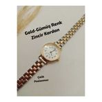 Brality Retro Vintage Stil Gold-Gümüş Renk Kordon Kadın Kol Saati Gold Kasa (RAKAMLI YUVARLAK MODEL)