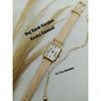 Brality Vintage Kadın Kol Saati- Gold Kasa- Oval Model- Bej Kroko Desenli Kordon TT0054 - 20 cm