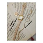 Brality Vintage Kadın Kol Saati Retro Minimal Model , Bej Renk Kordon, Gold Renk Kasa, Beyaz Kadran - SU YOLU BİLEKLİKLİ