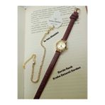 Brality Vintage Tasarım - Kadın Kol Saati - BORDO Renk Kordon- Yeni Moda Gold Kasa - SU YOLU BİLEKLİKLİ