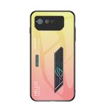BRAND SET Asus ROG Phone 6 5G için Koruyucu Kılıf Gradyan Tasarım Ultra İnce Temperli Cam Arka Kapak Sert Kapak Çizilmeye Dayanıklı Yumuşak TPU Silikon Çarpma Kılıfı Darbeye Dayanıklı - Sarı