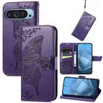 BRAND SET Cüzdanlı Pixel 9 Kılıf, PU Deri Kılıf ve Stand Fonksiyonu, Yastık Korumalı Pixel 9 Kılıf, Sismik ve Düşmeyi Önleme, Google Pixel 9 Kılıf 3D Zarif Kelebek Baskılı - Mor.