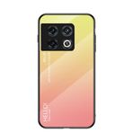 BRAND SET OnePlus 10 Pro Koruyucu Kılıf Gradyan Tasarım Ultra İnce Temperli Cam Arka Kapak Kapak Çizilmeye Dayanıklı Yumuşak TPU Silikon Çarpma Kılıfı Darbeye Dayanıklı - Sarı