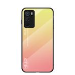 BRAND SET OPPO A16 Koruyucu Kılıf Gradyan Tasarım Ultra İnce Temperli Cam Arka Kapak Kapak Çizilmeye Dayanıklı Yumuşak TPU Silikon Çarpma Kılıfı Darbeye Dayanıklı - Sarı