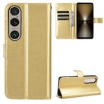 BRAND SET Sony Xperia 1 VI için Koruyucu Kılıf Cüzdan Deri Kapaklı Kılıf Güvenli Bakır Tokalı Kapatma Kilidi ve Braket İşlevli Sony Xperia 1 VI için (Altın)