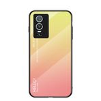BRAND SET Vivo Y76s 5G Koruyucu Kılıf Gradyan Tasarım Ultra İnce Temperli Cam Arka Kapak Kapak Çizilmeye Dayanıklı Yumuşak TPU Silikon Çarpma Kılıfı Darbeye Dayanıklı - Sarı