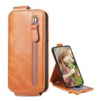 BRAND SET Wiko Y52 için Kılıf, Kapak Cüzdan Metal Fermuarlar [2 Kart Yuvası] Wiko Y52 için PU Darbeye Dayanıklı Manyetik Kılıf (Kahverengi)