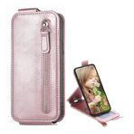 BRAND SET Wiko Y52 için Kılıf, Kapak Cüzdan Metal Fermuarlar [2 Kart Yuvası] Wiko Y52 için PU Darbeye Dayanıklı Manyetik Kılıf (Pembe)