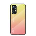 BRAND SET Xiaomi Mi 12/Xiaomi 12X için Koruyucu Kılıf Gradyan Tasarım Ultra İnce Temperli Cam Arka Kapak Kapak Çizilmeye Dayanıklı Yumuşak TPU Silikon Çarpma Kılıfı Darbeye Dayanıklı - Sarı