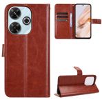BRAND SET Xiaomi Poco M6 4G için Koruyucu Kılıf Cüzdan Deri Kapaklı Kılıf Güvenli Bakır Tokalı Kapatma Kilidi ve Braket İşlevli Xiaomi Poco M6 4G için (Kahverengi)