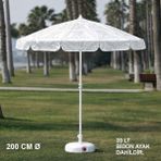 Branda Marketim Beyaz Desenli Plaj Şemsiyesi 200 cm Ø (Bidon Ayak Dahil)