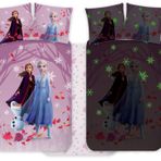 BrandMac Frozen Elsa & Anna çocuk yatağı için nevresim takımı, 100 x 140 cm ve yastık kılıfı 40 x 45 cm, %100 pamuk, çocuklar için gece parlayan nevresim takımı, kız çocukları için çift taraflı