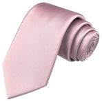 Branduce 3.15"(8cm) Erkek Düz Saten Kravat İş ve Düğün için Saf Renk Kravat + Hediye Kutusu, Açık Gül Kurusu, general