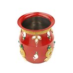 Brass Kalash Lota Pot Pooja Puja Kit için içecek ürünü Hint geleneksel Navratri festival dekorasyon dekor Temple Home Office Pure Brass Vessel Lota Gift Pooja ürün (Boyut: -4 inç) (kırmızı)