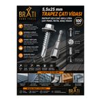 BRATİ HAND TOOLS 5,5X25 Çatı Vidası Trapez Sac Vidası Matkap Uçlu Sac Çatı Panel Metal Vida 100 Adet Adaptörlü