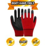 BRATİ HAND TOOLS Kırmızı Siyah Zebra Nitril Kaplama Iş Eldiveni 10 Xl Esnek Konforlu Çalışma Eldiveni 12 Adet - Çok Renkli