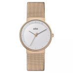 Braun Bayan 3 İbreli Analog Kuvars Saat, Beyaz Kadran Ve Pembe Altın Milanese Örgü Kayış, 33 Mm Pembe Altın Kasa, Model Bn0031rgmhl.