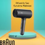 Braun Difüzörlü Başlığı Kurutma Başlığı Saç Kurutma Makinesi Güçkü Htdc Motor 2100 W Güç Çıkarılabilir Hava Filtresi - Mat Siyah