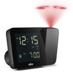 Braun Dijital kablosuz projeksiyonlu çalar saat, orta Avrupa saat dilimi (DCF) için, negatif LCD ekranlı, hızlı ayar ve alarm bip sesi, siyah renkte, model BC15B-DCF.