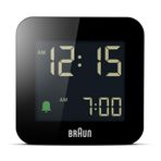 Braun Dijital seyahat çalar saati, erteleme fonksiyonlu, kompakt boyut, negatif LCD ekran, hızlı ayarlama fonksiyonu, siyah Crescendo alarmı, model BC08B