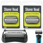 Braun, Folyo ve Kesici Tıraş Makinesi Yedek Başlığı için Seri 3 32B Yedek Tıraş Makinesi, Braun 301S, 310S, 320S, 330S, 340S, 360S, 3000S, 3010S, 30S, 3020S, 350CC, 370CC, 3050CC (2 PAKET) ile Uyumlu