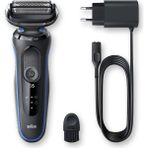 Braun Günlük Sakal Kesimi Için Tasarlanmış Tamamen Su Geçirmez Islak ve Kuru Kullanıma Uygun Çelik Folyo Başlıklı Ergonomik Tutuşlu Şarjlı 2 Parça Tıraş Makinesi Series 5 - Mavi