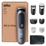 Braun Hepsi Bir Arada Seri 5 Bakım Seti, 9in1, Ultra Keskin Bıçak, 120 Dak, Vücut için SkinGuard, Hassas ve Verimli Döşeme, Su Altında Kullanım için AquaGrip, AIO5545, Gri