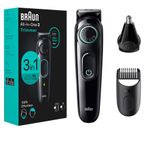 Braun Hepsi bir arada stil kiti 3 3430 serisi 3'ü 1 arada sakal kesme makinesi, kulak ve burun kesme makinesi, saç kesme makinesi, ultra keskin bıçak, 20 uzunluk ayarı, yıkanabilir