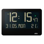 Braun İç mekan sıcaklığına sahip dijital duvar saati, tarih, haftanın günü, büyük ters LCD ekran, hızlı set, siyah bip alarmı, model BC14B.