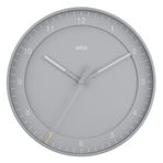 Braun Klasik Büyük Analog Duvar Saati, Sessiz Süpürme Hareketli, Okunması Kolay, Gri 30 cm Çap, Model BC17G.