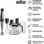 Braun MQ7075X El Blender Set 1000W Activeblade Smartspeed Powerbell Plus Paslanmaz Çelik Mutfak Robotu Çırpıcı Beher - Siyah