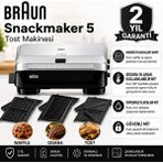 Braun Sandviç, Waffle ve Izgara Için Çok Yönlü Gümüş Tost Makinesi, Çıkarılabilir Plaka Setleri ve Yapışmaz Yüzeyiyle Günlük Mutfak Kullanımına Pratik Çözüm