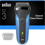 Braun Series 3 Elektrikli Tıraş Makinesi Mavi Renk, 3 Başlık ile Islak ve Kuru Kullanım İçin