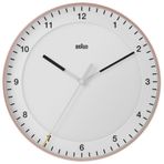 Braun Sessiz Süpürme Hareketli Klasik Büyük Analog Duvar Saati, Okunması Kolay, Gül ve Beyaz 30 cm Çapında, Model BC17PW.