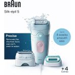 Braun Silk-Épil 5 Epilatör Kadın Epilasyon Cihazı Islak Kuru Kullanım Hassas Tüy Alma Tıraş Başlıklı +4 Aparatlı