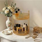 Braventa Collection 2 Katlı Makyaj Organizeri Kozmetik Aksesuar Düzenleyici Kozmetik Vitrini Yuvarlak (Amber Sarı) - Çok Renkli