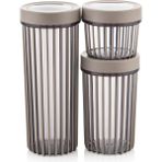 Braventa Collection 3'lü Çevir Aç Kapak Kavanoz Plastik Saklama Kabı Seti, Büyük, Orta, Küçük, 3 Boy (Bej) - Standart