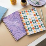 Braventa Collection A4 Spiralli Karton Kapak 2’li Set Kareli Okul Defteri 80 Yaprak, Ders Programlı Lila Çiçek