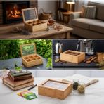 Braventa Collection Bambu 6 Bölmeli Çay -%100 Orjinal Bambu Mıknatıslı Kapak 21X16,5 X7CM - 5 x 7 cm