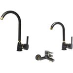 Braventa Collection Faumıx Gold Altın Siyah Banyo Lavabo Mutfak Bataryası Musluğu Çeşmesi 3'lü Set