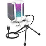 Braventa Collection Fifine Ampligame A6V Yayıncı - Oyuncu - Gamer - Podcast - Youtuber Rgb USB Mikrofon (Beyaz)