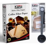 Braventa Collection Kanji Kahve Filtre Kağıdı No:2 (1x2) 80'li + Klipsli Çay Kahve Ölçü Kaşığı | Gri Demleme Seti | Ağar