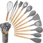 Braventa Collection Premium Silikon Mutfak Gereçleri Seti, Kaliteli Saplı, 11 Parça, Standlı (Gri)