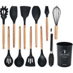 Braventa Collection Premium Silikon Mutfak Gereçleri Seti, Kaliteli Saplı, 11 Parça, Standlı (Siyah)