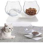 Braventa Collection Standlı Kedi Kafalı Mama Kabı Şeffaf 2 Li