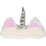 Braventa Collection Toyaş Unicorn Peluş Bandana Makyaj Saç Bandı Beyaz Gümüşi Boynuzlu