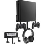 Braventa Collection Wall Mount Ps4 Slim, Ps4 Slim Wall Mount With Detachable 2 Controller Holder & Headphone Hanger, Met