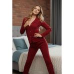 Bravie Yumuşak Dokulu Süet Gömlek Pijama Takımı 7001 Puantiyeli Kırmızı - Bordo