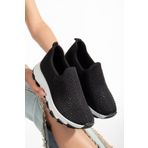 brawerlife Comfystride Kadın Siyah Taşlı Triko Çorap Spor Ayakkabı Sneaker